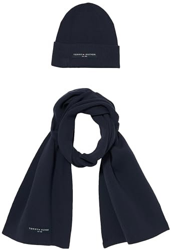 Tommy Hilfiger Herren Geschenk-Set Foundation Beanie & Scarf Strickmütze & Schal, Blau (Space Blue), Einheitsgröße