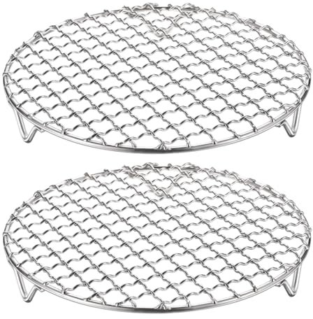 sourcing map 2 runde Grillroste, 18 cm, 304 Edelstahl, Kreuzdraht, Grillnetz mit 20 mm Beinen zum Kochen, Backen, Dämpfen, Grillen