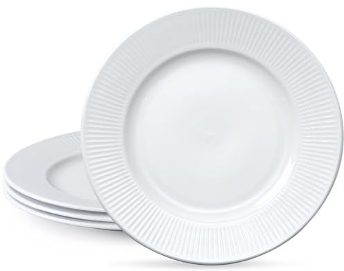 NUTRIUPS 10.5in Dinner Plates, White Ceramic Plates, 27cm Round Plate, Microwave & Dishwasher Safe Dining Serving Dishes, Set of 4