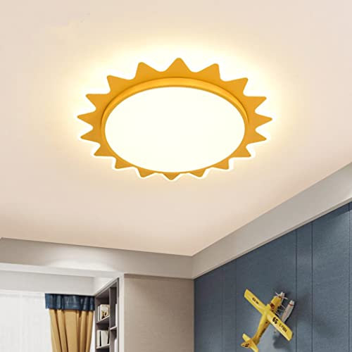 SSNCcNC LED Deckenlampe Kinderzimmerlampe 32W mit fernbedienung Dimmbar Schlafzimmerlampe Gelb Cartoon Sonne Design Jungen Mädchen Deckenleuchte Wohnzimmer Schlafzimmer Balkon Deko Leuchte 42 * 6cm