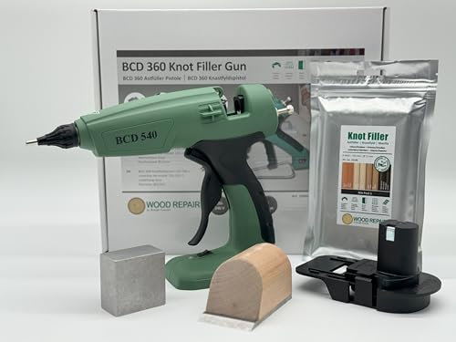 WoodRepair BCD 540 Öko Profi Akku Kit Astfüller-Akku-Profi-Pistole, Akku Adapter, Temperatur einstellbar, Kompaktbeutel Mix, Handhobel & Kühlblöcken Makita, DeWalt, Milwaukee, Bosch
