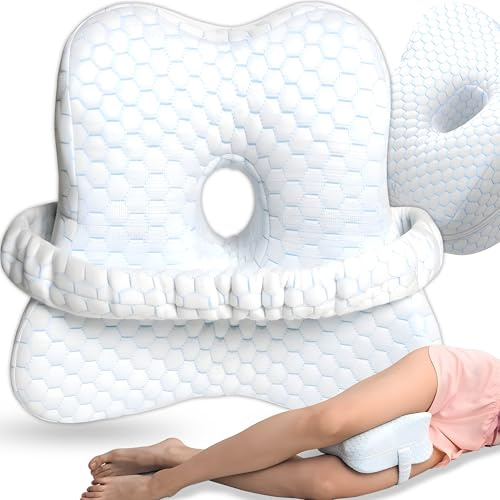 Retoo Kniekissen Ergonomisches für Seitenschläfer, Memory-Schaum 25 x 23 cm | 11 cm hoch, 360 g, Polyurethan, atmungsaktiver waschbarer Bezug, Gummiband, ergonomische Form
