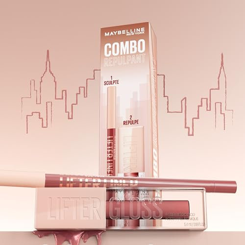 Maybelline New York - Auffüllendes Lifter Combo Set – Lifter Liner Big Lift + Lifter Gloss Moon – aufgefüllte, feuchtigkeitsspendende & glänzende Lippen – cremige Formel & intensive Farbe – 2 Produkte