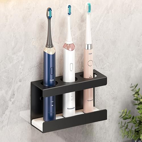 LIMITADA Zahnbürstenhalter Elektrische Zahnbürste Wand Zahnbürstenhalterung Ohne Bohren Zahnbürsten Halter Selbstklebende Zahnbürsten Halterung für Zahnbürstenköpfe Ladestation und Zahnpasta (3/black)
