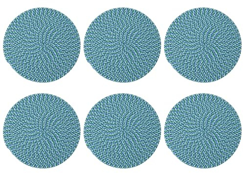 Round Natural Woven Coasters 6 - Round Braided Washable Heat Resistant Coasters for Kitchen Dining Table Home Restaurant 11 CM Blue and Green 140215