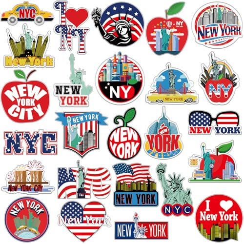 Fabbay 25 Pcs New York Fridge Magnet Magnetic Refrigerator Stickers New York Souvenirs Gifts Refrigerator Magnets for Fridge Laptop Locker Home Decoration Accessories