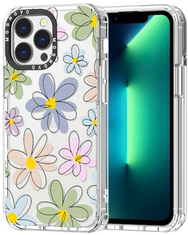 MOSNOVO Case for iPhone 13 Pro, [Buffertech 6.6ft Military-Grade Drop Protection] [Anti Peel Off Tech] Clear TPU Bumper Phone Case Cover Design - Linear Blooms