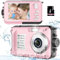 Appareil Photo Etanche Numérique 10FT 1080P Full HD 30MP Caméra étanche 16X Zoom Anti Shake Appareil Photo pour Enfants (Rose)