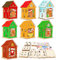WEDNOK 7 Sets Lebkuchenhaus Bastelset Kinder Lebkuchenmann Holz Bausatz 3D Weihnachten Kreativsets Holzbausatz Basteln DIY Holzbastelset zum Bemalen für Jungen Mädchen Weihnachten