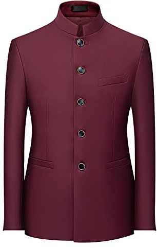 kuiazelit Blazer à col chinois pour homme, veste Nehru coupe ajustée, veste de costume à col montant à simple boutonnage, blazer décontracté de style chinois pour homme, manteau de costume Mao élégant
