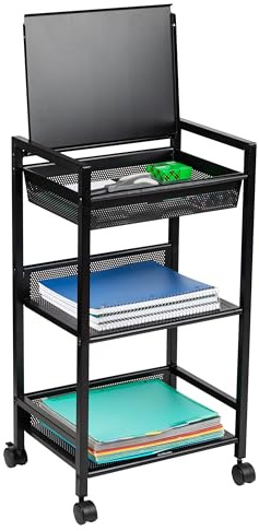 Mind Reader Cart with Covered Compartment, Office Organizer, Storage, 3-Tier, Office, Metal, 15.5 L x 11 W x 28.25 H, Black