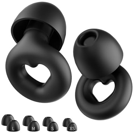 NEUTYPECHIC Ohrstöpsel zum Schlafen Silikon, Wiederverwendbare Gehörschutz, Ear Plugs for Sleep für Reisen, Arbeit, Schlafen und Konzert XS/S/M/L (Herzform-schwarz, Einheitsgröße)