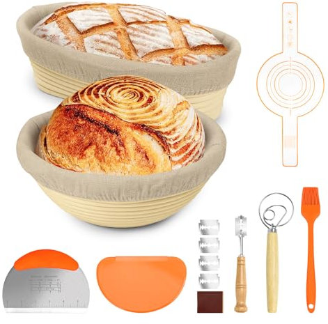 Banneton Bread Proofing Basket Set, 23cm Round & 28cm Oval Sourdough Bread Baking Proofing Bowls With Linen Liner - Sourdough Starter Kit for Beginners