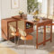 Merax 360° Rotating Bar Table, Kitchen Island, Brown Bar Table with Expandable Design, Storage Cabinet with Rattan Door and Open Storage Shelf, Suitable for Kitchen and Dining Room