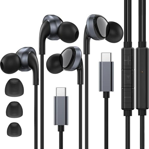 2 Pack Ecouteur USB C pour Samsung Galaxy S24 Plus S23 S22 S21 FE S20 Ultra A55 A54 A34 A33 iPhone 16 15 Pro Max, Ecouteurs Filaire Type C avec Microphone pour Huawei P60/50/40/30, Google Pixel 8/7