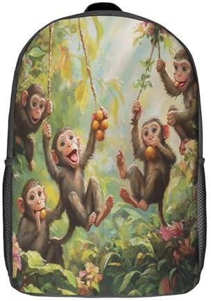 kaiyun Sunny Ditch Jungle Children Backpack Lively Monkey Vine Swing Fruit Rucksack Girls Boys Large Capacity Kids Travel Bag Lightweight for Teenagers Students 17inch