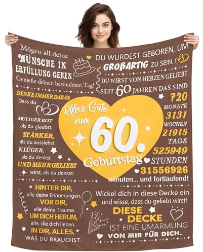 Original Geschenk 60 Jahre alt Frauen Männer Geburtstag Decke Geschenkidee zum 60. Geburtstagsdecke Tragbare Decken für Oma Opa Ehefrau Ehemann Mama Papa Motivationssprüche Andenken (60. Geburtstag)