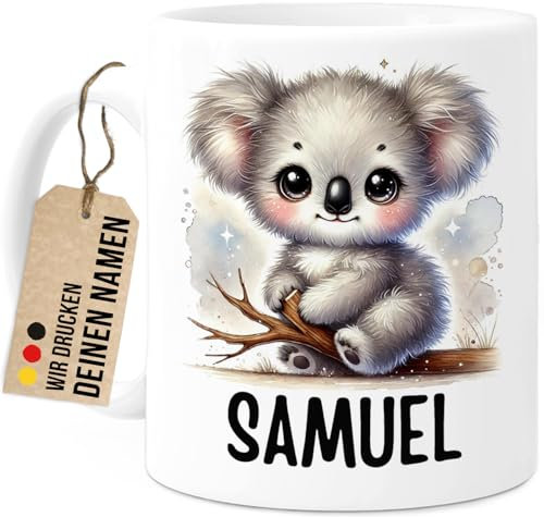 Tassenliebling® Koala Tasse personalisiert – Kindertasse mit Namen – Tiere Geschenke – Tasse mit Namen Kind – Personalisierte Geschenke Kinder – Kinderbecher aus Keramik 330ml