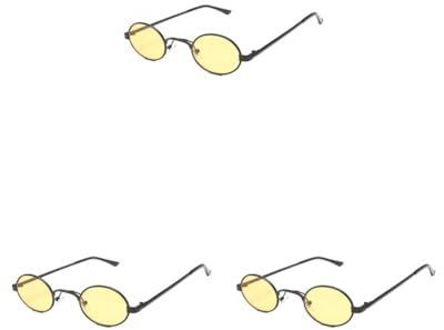 Mealoodiousmusea Ovale Vintage-Sonnenbrille für Herren und Damen, modisch, mit leichtem Rahmen und UV-Schutz, Polycarbonat, Vintage-Brille, stilvoll, Schwarz / Grau, 3er-Set (Schwarz, Hellgelb), as