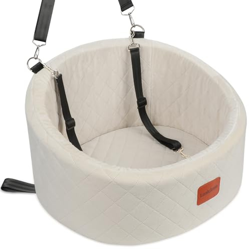 Lealchum Hunde-Autositz, bequemer Haustier-Autositz mit Sicherheitsleinen zum Anklippen, waschbares Reise-Autobett mit Rutschfester Unterseite (Beige, Small)