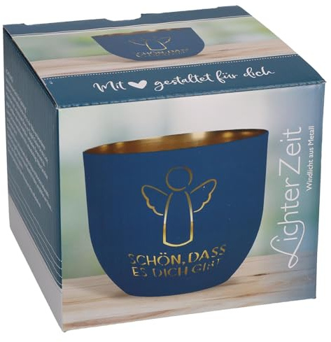 Butzon & Bercker Metallwindlicht Ø 11 cm – blau-mattes Windlicht aus Metall mit durchbrochenem Motiv, goldveredelt innen, Lieferung in Geschenkverpackung: Windlicht aus Metall