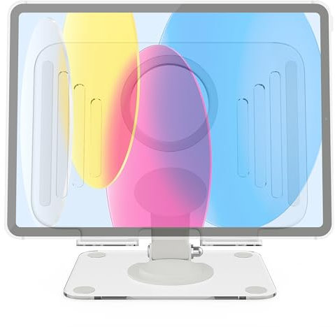 Porta tablet da tavolo compatibile con iPad trasparente regolabile in altezza e inclinazione con base girevole a 360º Pieghevole