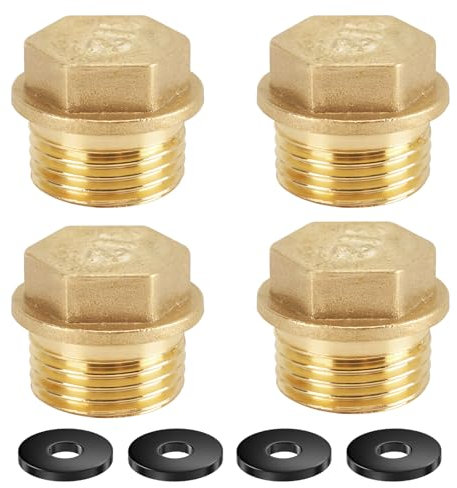 4 PCS Tappi in Ottone1/2, Tappidi Chiusura con Filettatura Esterna,Tappi in Ottonecon Anello in Gomma, TappiRaccordi Ottone per Collegamento Tubo, Riscaldamento e Impianto di