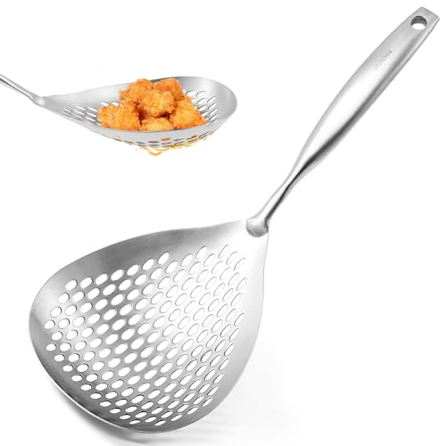 Skimmer Slotted Spoon,Stainless Steel Skimmer Ladle 38CM Cooking Strainer Spoons,Ladle Colander Cookware Utensil for Kitchen Frying Chips Food, Pasta, Noodles, Spaghetti