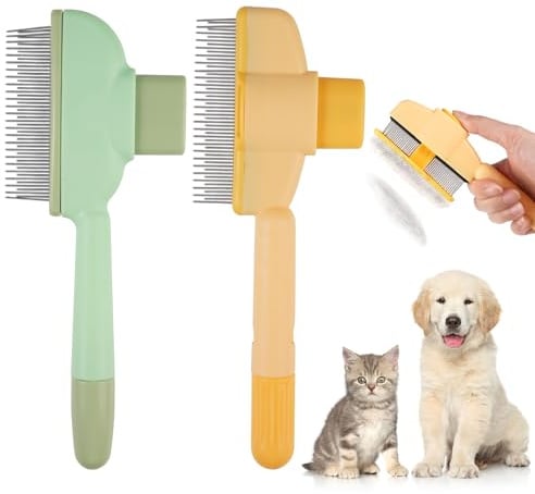 2 Stück Fellblitz Bürste Katze, KatzenhaarbüRste Mit Auslösetaste Schnelles Reinigen, Katzen Haarbürste Können Effektiv Die Symptome Von Haarverfilzungen Und Haarballen Entfernen (Grün, Gelb)