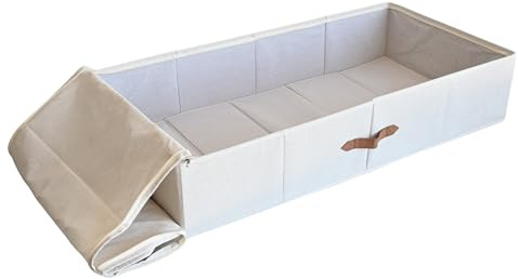 hausleben Große Unterbett-Aufbewahrungsbox - Aus Leinen-Baumwoll-Mix - Faltbare Aufbewahrungstasche für Kleidung, Decken, Bettwäsche – mit Griffen, Verstärkt mit Karton - 90x45x18 cm