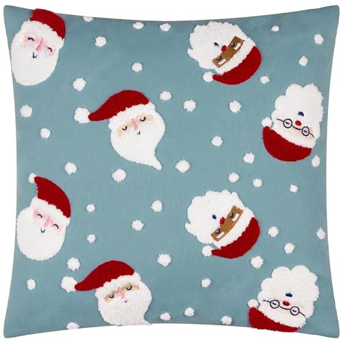 furn. Santas Polyester Filled Cushion (Multicolour - 45x45cm) | Festive Christmas Tufted Textured Velvet Reverse Decorative Pillow