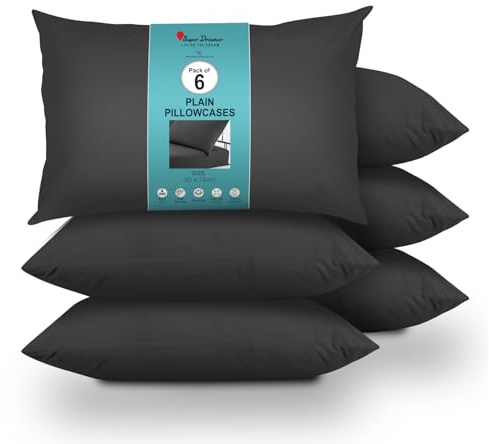 GC GAVENO CAVAILIA 6 Pairs Microfiber Pillowcases - 100% Brushed Plain Dyed Housewife Style - Hypoallergenic Pillow, Wrinkle, Fade & Stain Resistant - Envelope Closure - Standard Size (75x50 cm) Black