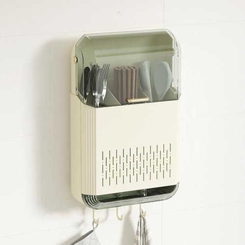 Kitchen Cutlery Holder,Chopstick Storage Box,Chopstick Tube Organizer with Drainage,Wall Mounted Draining Racks(White)
