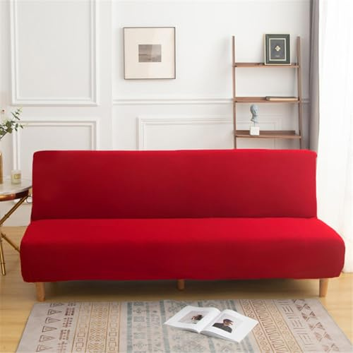 rigyeg Stretch-Sofabett ohne Armlehnen, einfarbig, rutschfest, Futon-Schonbezug für 2-Sitzer, 3-Sitzer, Klappsofa, ohne Armlehnen, Rot, 190–210 cm