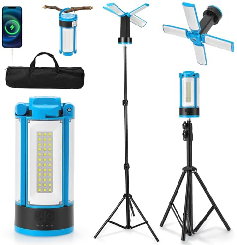 Rechargeable LED Camping Light 10400mAh with Stand, 4100LM Dimmable LED Work Light, Portable 6500K Tripod Lamp with Magnetic Base & Bag for Camping Garage Workshop Emergency