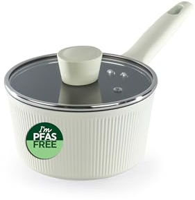 Russell Hobbs Cote Saucepan 16 Cm with Lid, Ceramic Nonstick, PFAS Free | Forged Aluminium Body, Soft Touch Cool Handle, Tempered Glass Lid With Steam Vent, Induction Suitable, Cream Finish