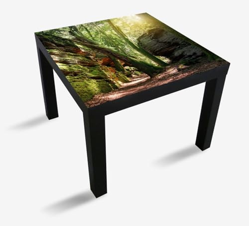Wallario Möbelfolie selbstklebend/Aufkleber, Tischfolie geeignet für IKEA Lack Tisch - Möbeldeko Moosbewachsener Waldpfad im Sonnenlicht in 55 x 55 cm