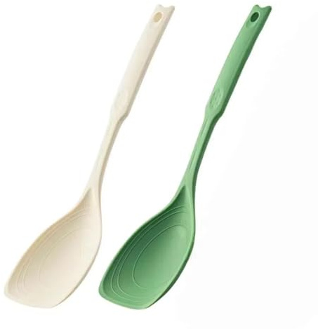 2 Stück 2-in-1 Kochlöffel und Löffel, Silikon Kochlöffel Lang, hitzebeständiger Silikon Löffel,multifunktionaler Küchenkochlöffel Tiefe Rille mit Skala, Leicht zu reinigen, schonend für Antihaft(31cm)