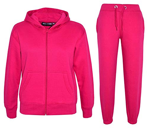A2Z 4 Kids Boys Girls Tracksuit Set Plain & Camouflage Fleece - Plain Tracksuit Pink 11-12