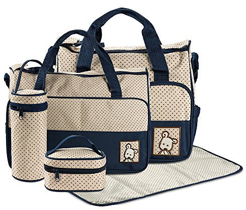 FREESOO Set di 5PCS Borsa Fasciatoio Multifunzione Borsa Cambio Neonato Sacchetto Pannolino per Biberon Materna Pannolino Mat con Grande Capacità Blu