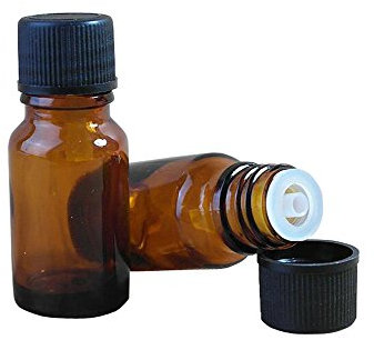 Lot de 6 flacons de voyage en verre avec bouchon intérieur et couvercle noir - Pots vides pour produits cosmétiques liquides (marron), 10 ml