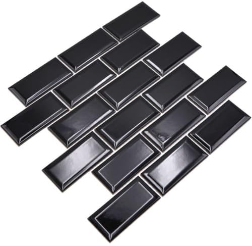Metro Subway Mosaik Fliese Keramik schwarz für WAND BAD WC DUSCHE KÜCHE FLIESENSPIEGEL THEKENVERKLEIDUNG BADEWANNENVERKLEIDUNG WB26M-0303