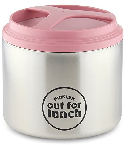 Pioneer HIB-1000/P Vacuum Insulated Lunch Box, Leak-Proof Food/Soup Flask with Extra Wide Opening, 4 Hours Hot 8 Hours Cold, 18/10 Stainless Steel - Pink, 1 Litre