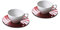 Omada Design, 2 tazzine caffè in porcellana, con piattini colorati in acrilico, effetto diamante, Eleganti, Made in Italy, Linea Diamond, Rosso Rubino