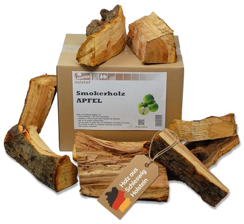 Landree Smoker-Holz Apfel 4 kg – 20 cm Scheitlänge - Hochwertiges, sortenreines Räucherholz für BBQ und Smoker, naturbelassen & trocken, Qualität aus Schleswig Holstein