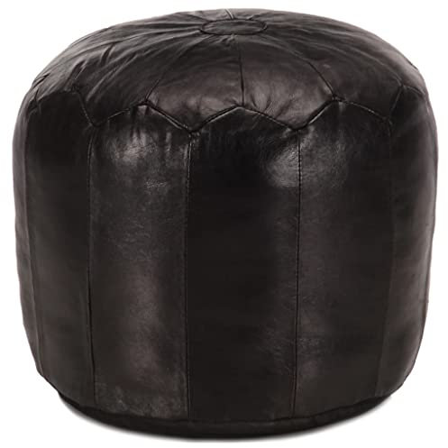 vidaXL Pouf Repose-Pied Tabouret Appui Pied Portable Maison Bureau Salon Chambre à Coucher Intérieur 40x35 cm Noir Cuir Véritable de Chèvre Tabouret