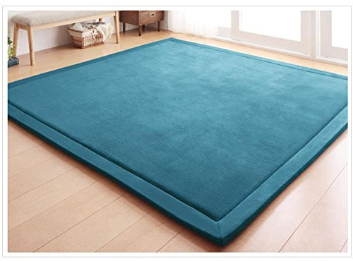 Loartee 150x150cm Kinder-Teppich, korallenrote Samt-Krabbeldecke fürs Kind | Blau, Korallenroter Samt-Kinderteppich, stoßdämpfend, für Krabbelkinder