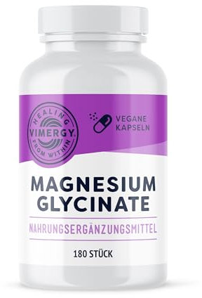 Vimergy Magnesium Glycinat Mineral Nahrungsergänzungsmittel – 180 Kapseln – Unbedenkliche Magnesium Hochdosiert Kapseln – Kurkuma & Ingwer – Glutenfrei, ohne Gentechnik – Für Keto-/Paleo Ernährung