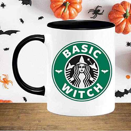 Mug humoristique pour Halloween avec poignée noire et intérieur différents motifs (vert)