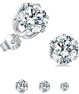 Silberne Ohrstecker für Damen | 925 Sterling Silber Ohrstecker Set | Kleine Helix Tragus Knorpel Ohrringe | 3 Paar Zirkonia Ohrstecker für Frauen Mädchen (2/3/4 mm)